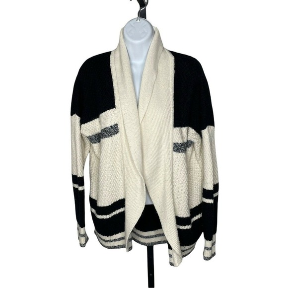 Madewell Black Cream Stripe Open Cocoon Cardigan XS Oversized Chunky - Picture 4 of 8